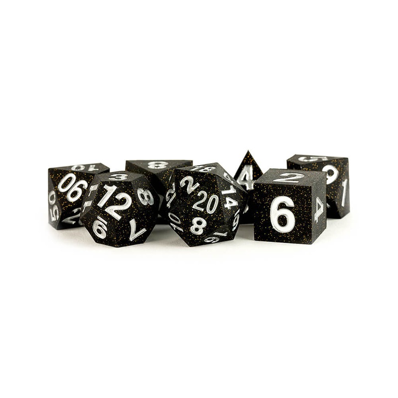 Dice 7-set Sharp Edge Silicone Rubber (16mm) Gold Scatter / White