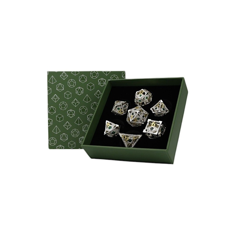 Let’s Play Games – Scaled Eye RPG Dice Set – Steel/Green