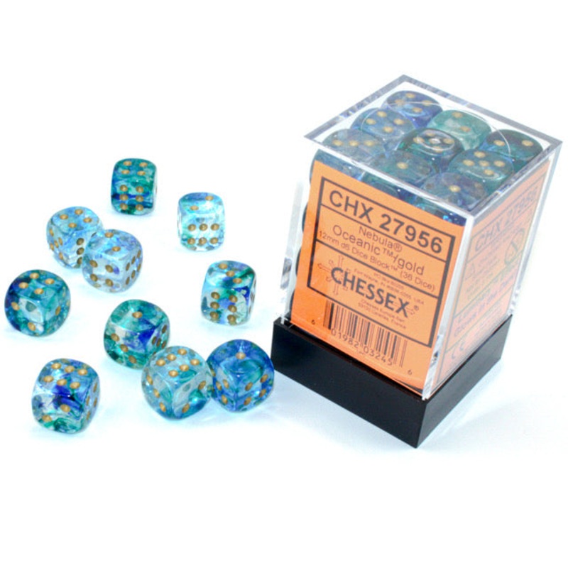 Chessex Nebula Luminary 12mm 36 Die Set  Oceanic/Gold (CHX 27956)