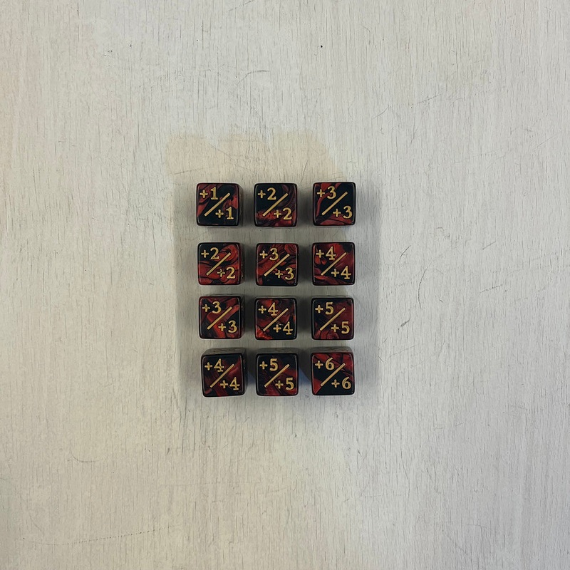 Dice Set 12d6 Counters Positive Pearl (16mm) Red / Gold