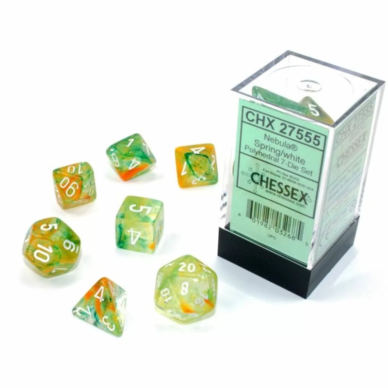 Chessex – CHX 27555 Nebula Polyhedral Spring/White Luminary 7-die Set