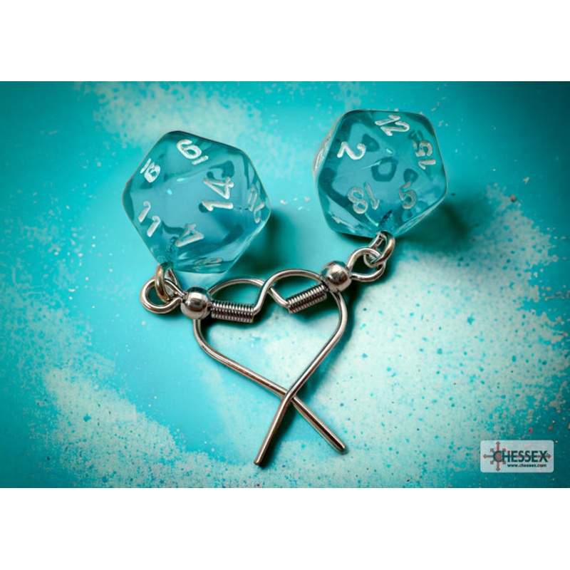 Chessex – CHX 54202 Hook Earrings Translucent Teal Mini-Poly d20 Pair (Preorder)