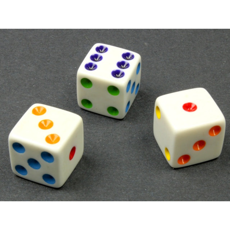 Chessex – CHX KOP06231 16mm Opaque d6 White/Multi-colored pips