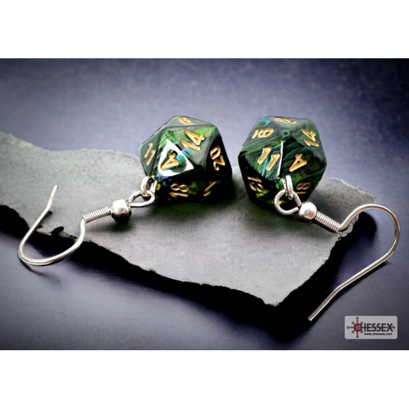 Chessex – CHX 54204 Hook Earrings Scarab Jade Mini-Poly d20 Pair (Preorder)