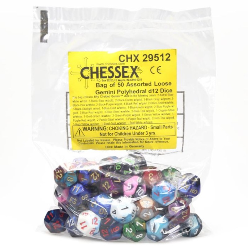 Chessex – Bag of 50 Assorted Loose Gemini Polyhedral d12 (CHX 29512)